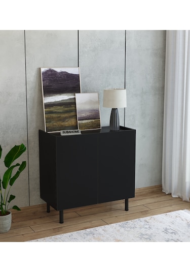 Modern Mdf Çok Amaçlı 80 Cm 2 Kapaklı Siyah Konsol