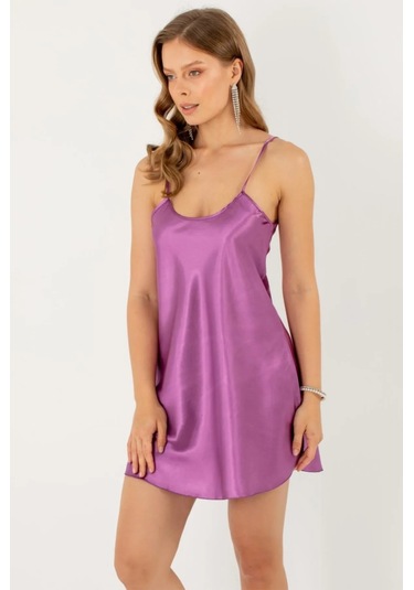 Faryanight Saten İp Askılı Şık Mini Gecelik Orkide Çok Renkli