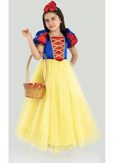 Pamuk Prenses Kız Çocuk Doğum Günü Parti Elbisesi Uzun Etekli Taçlı - Sarı