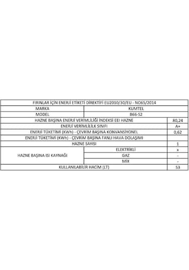 Kumtel B66-S2 Cam Ankastre Fırın