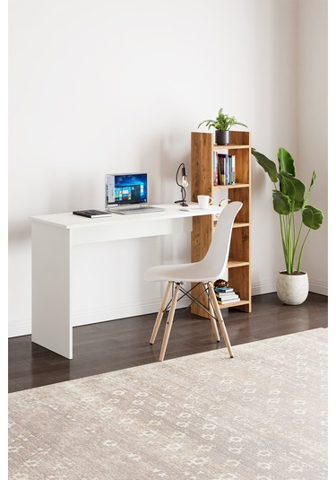 Kitaplıklı Fonksiyonel Çalışma Masası Beyaz - Atlantik Çam Atlantik Çam - Beyaz