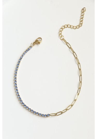 Kadın Çelik Bileklik İnce Suyolu Elips Mix Zincir Bileklik Mavi