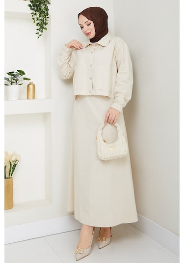 Cerza Ceket Etek İkili Takım 1534 - Bej Bej