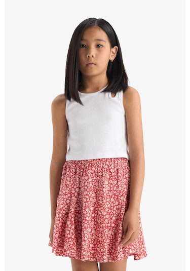 Defacto Kız Çocuk Desenli Esnek Belli Viskon Etek E3836a825smrd62 Kırmızı