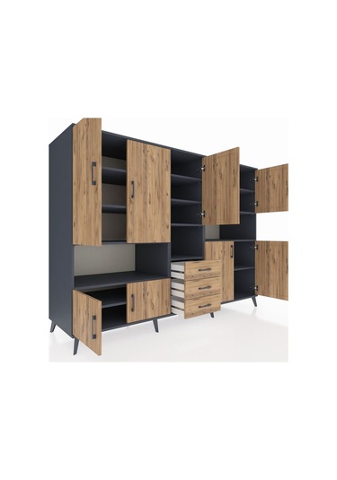 Kronos Dolap 13 Raflı 3 Çekmeceli 9 Kapaklı 220x59x163 Antrasit-ç Antrasit-çam