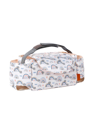 Xindoker Bebek Arabası Organizer Çantası - Su Geçirmez Büyük Kapasiteli - Süt Biberi, Bezi, Havlu Saklama - Beyaz Gökkuşağı Desenli Beyaz