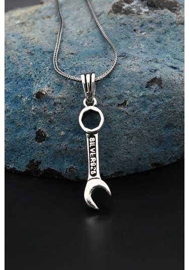 Ingiliz Anahtarı Tasarımlı Gümüş Kolye Zincir 925 Ayar