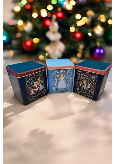 Evle Tales Desenli 12x12x13 Cm Metal Dekoratif Kutu