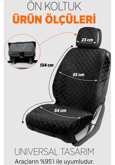 Tay Tüyü Terletmez Kumaş Oto Koltuk Kılıfı 2 Ön Koltuk Seti - Siyah-beyaz