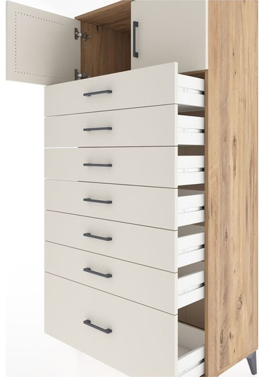 Hyperion Dolap Tek Raflı 7 Çekmeceli 2 Kapaklı 88x44x182 Çam-aytaşı Atlas Çam