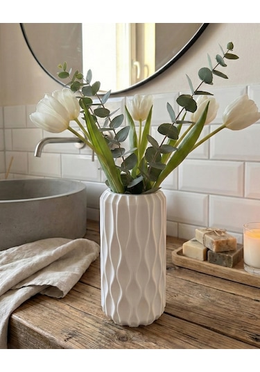 Elana Design Winy Vazo - Modern Tasarımlı Şık Çiçek Vazosu Beyaz