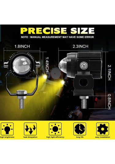 Reedark "çift Renkli 60w Led Motosiklet Farı - 6000k Beyaz & 3000k Sarı, Ip67 Su Geçirmez"