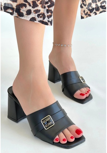 Biçomi Taver Siyah Cilt Topuklu Terlik Çok Renkli