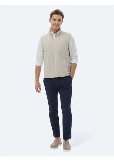 Kip Ekru Regular Fit Dik Yaka Casual Dokuma Spor Yelek Ekru
