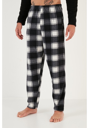 Buratti Ekose Regular Fit Bisiklet Yaka Kışlık Polar Erkek Pijama Takımı 609610013W4 Siyah-Beyaz