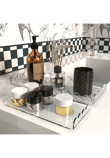Xuweiwei Transparent B Tarak Kenarlı Akrilik Tepsi Banyo Makyaj Organizasyon Şeffaf