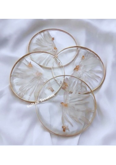 4 Lü Epoksi Bardak Altlığı - 100 Beyaz