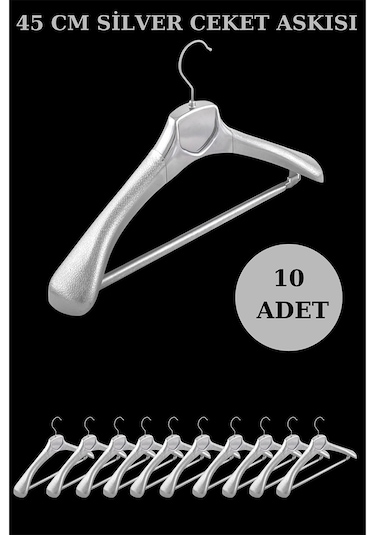 10Adet A Kalite Gümüş Kaplama Plastik Ceket Askısı Elbise Askısı Gümüş