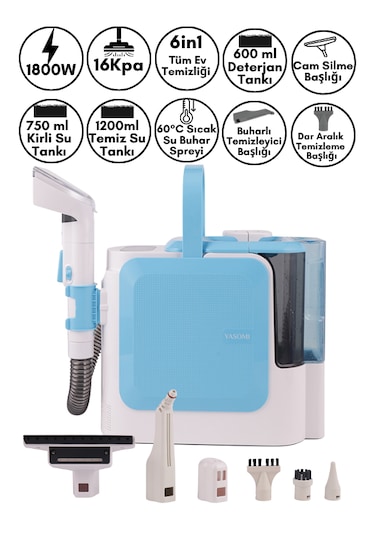 Yasomi C11 Pro 16kpa 1800w Sıcak Su Spreyli Buharlı Temizleyici Halı Ve Koltuk Yıkama Makinesi