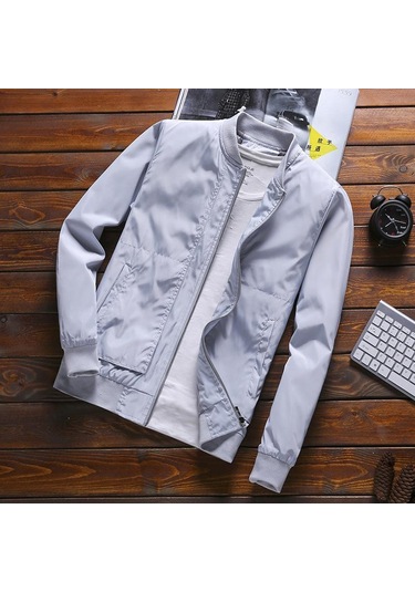 Varış İlkbahar Sonbahar Erkek Ceketler Katı Moda Mont Erkek Rahat Ince Standı Yaka Gri