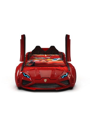 Lambo - Kapılı, Koltuklu Arabalı Yatak, Premium, Kırmızı Tek Kişilik
