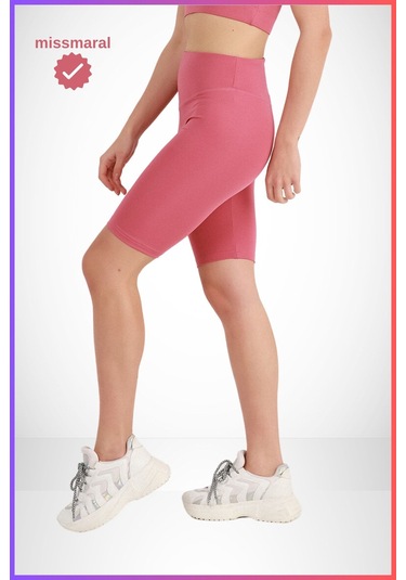 Kadın Yüksek Bel Toparlayıcı Tayt Kısa Spor Şort Deniz Havuz Spor Biker Shorts Gül Kurusu 1070 Gül Kurusu