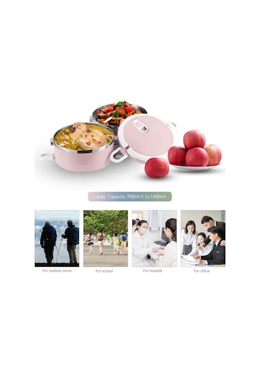 Skycity 1.4l Yeşil İki Katlı Taşınabilir Termoslu Yemek Kutusu - Gıda Grubu Paslanmaz Çelik İç Fişekli Yeşil