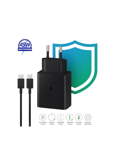Samsung Galaxy A36 Uyumlu 45w Type-c Super Hızlı Şarj Cihazı Seti - İthalatçı Garantili - Siyah Siyah