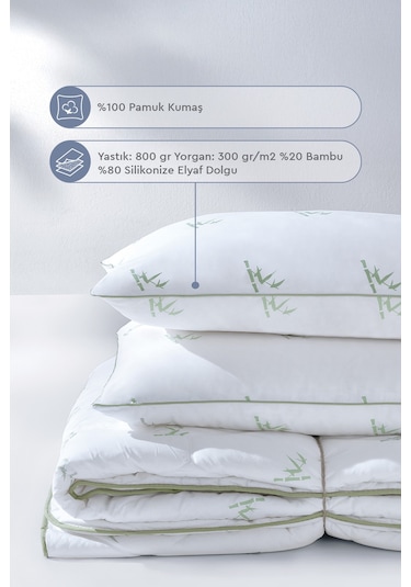 Yataş Bambu Çift Kişilik Yorgan - Yastık Set Beyaz