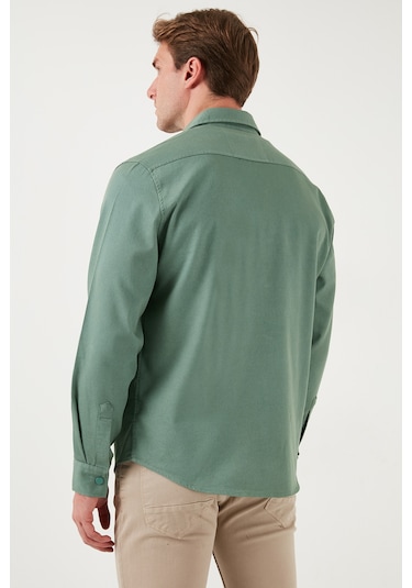 Buratti Pamuklu Regular Fit Çift Cepli Erkek Gömlek Cf24W116927 Haki