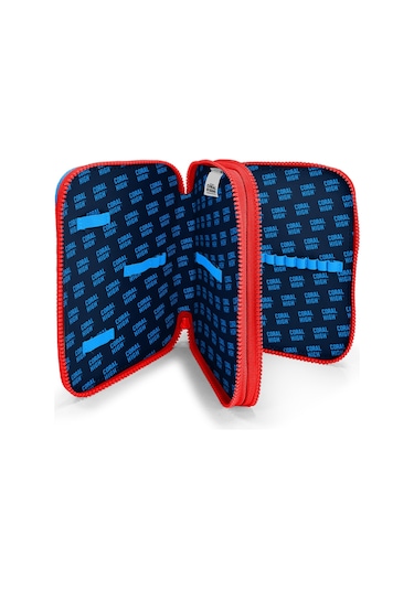 Coral High Kids Renkli Blok Desenli Çift Katlı Kalem Çanta 11157 Kırmızı