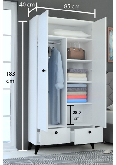 Atlanta 2çekmeceli Genç Odası Dolabı Beyaz
