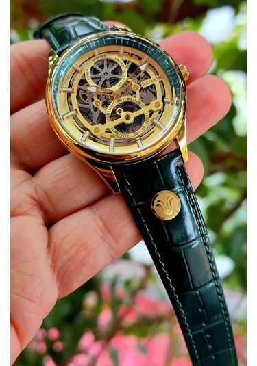 Raymond Yeşil İskelet Otomatik Erkek Kol Saati Altın