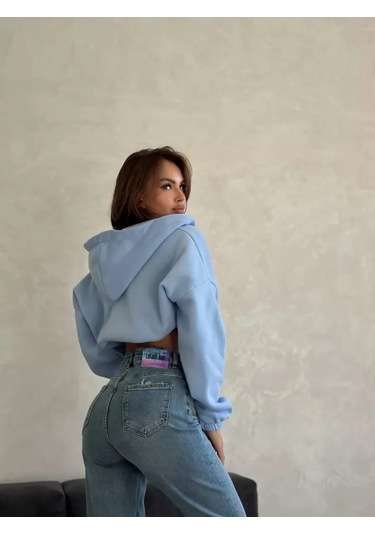 Grace Y2k Fermuarlı Kısa Süveter, İçi Şardonlu 275144462 Açık Mavi