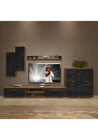 Decoraktiv Eko 6 Mdf Dvd Tv Ünitesi Tv Sehpası Pera - Siyah Mermer