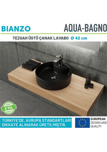 "bianzo" Tezgah Üstü Lavabo, Batarya Delikli, 42 Cm Mat Siyah