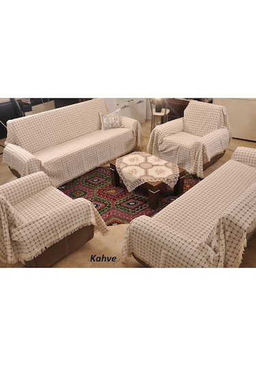 Buldan Pamuklu Koltuk Örtüsü Standart Takım (3+2+1+1)