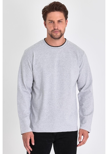 MMetalic Çift Bisiklet Yaka Standart Rahat Kesim Erkek Sweatshirt Gri MMetalic Çift Bisiklet Yaka Standart Rahat Kesim Erkek Sweatshirt Gri