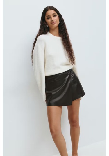 Siyah Kadın Deri Şort Etek Mg2521 Siyah