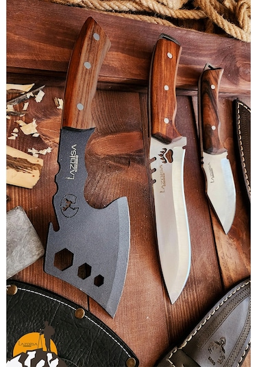 Outdoor Balta Bıçak 3lü Seti Kamp Baltası Bıçak Bıçağı Nacak Blt