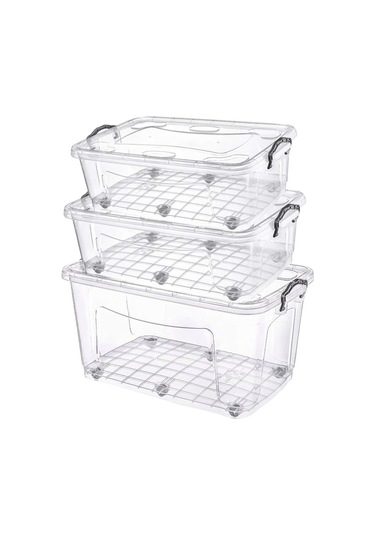 Çok Amaçlı Tekerlekli Şeffaf Saklama & Oyuncak Kutusu 3 Lü ( 30 L