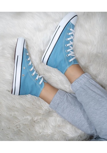Bağcıklı Unisex Uzun Keten Ayakkabı-turkuaz-119 Turkuaz