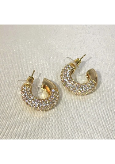 Vıp Halka Zirkon Gold Küpe Gold