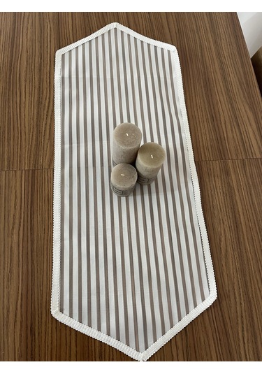 Çizgili Runner Masa Örtüsü Beyaz