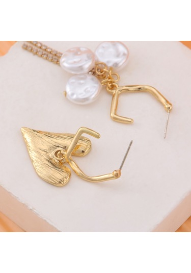 Moveevo Asimetrik Gümüş Kalp Modeli Barok Inci Tassel Küpe, Günlük Ve Bayram Giyimleri İçin Şık Dekoratif Aksesuar Gold