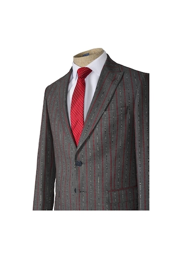 Kalın Çizgi Çift Düğme 6 Drop Slim Erkek Takım Elbise