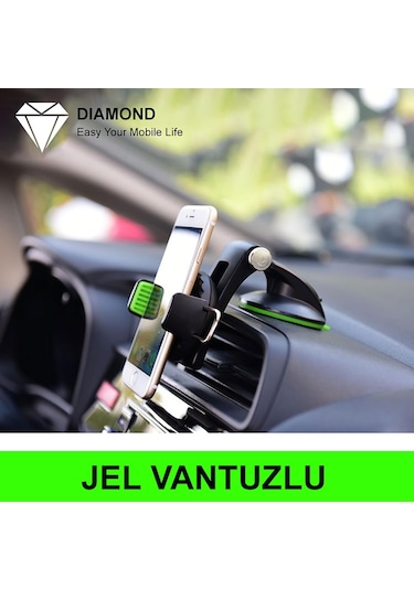 Araç Içi Telefon Tutucu-Diamond Jel Vantuz Torpido Araç Tutacağı-Siyah