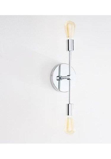 Retro Modern Krom Dekoratif 2 Li Rustik Duvar Aplik Gümüş