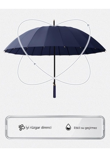 Beautiful Youth 24 Kaburga Tam Otomatik Erkek Düz Renkli Şemsiye 25 İnç - Mavi