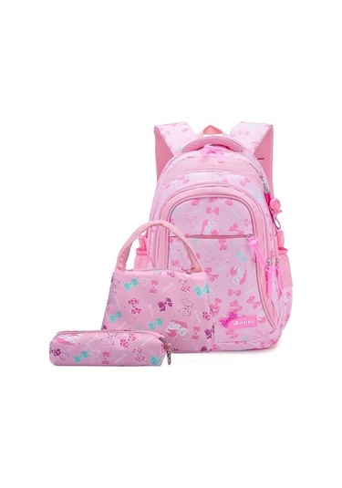 Fada 3 Parça Set Kız Çocuk Ilkokul Çantası - Koyu Mavi K7cr0n Açık Pembe